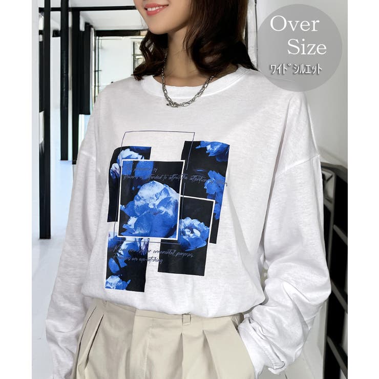 ホワイト-1 | グラフィック プリント ロンｔ モード 長袖Tシャツ | GROOVY STORE