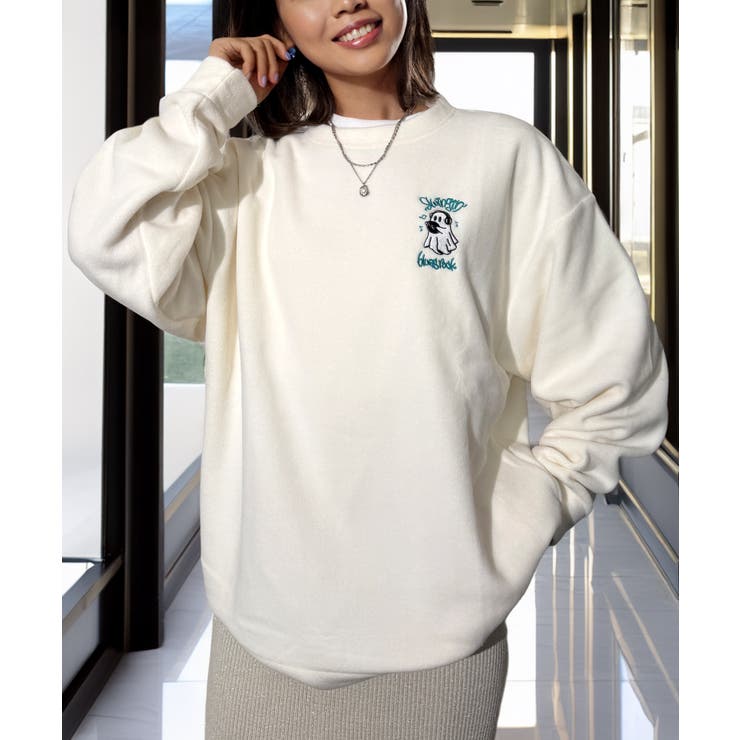 ワイド フリース 刺繍 トレーナー 裏起毛 ゴースト オバケ  | GROOVY STORE | 詳細画像5 