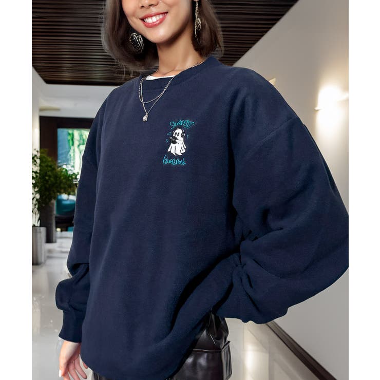 ワイド フリース 刺繍 トレーナー 裏起毛 ゴースト オバケ  | GROOVY STORE | 詳細画像12 