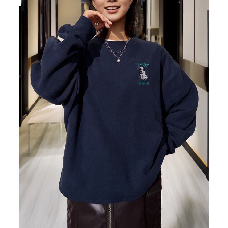 ワイド フリース 刺繍 トレーナー 裏起毛 ゴースト オバケ  | GROOVY STORE | 詳細画像13 