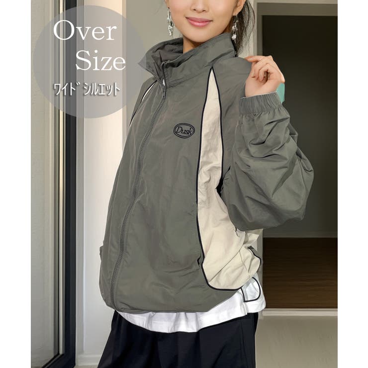 カーキ-2 | ボリューム袖 ジップアップ ブルゾン | GROOVY STORE