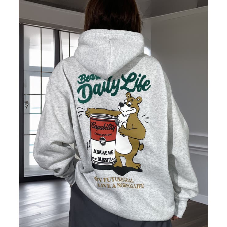 パーカー 裏起毛 グラフィック スウェット パーカ スマイル クマ | GROOVY STORE | 詳細画像5 