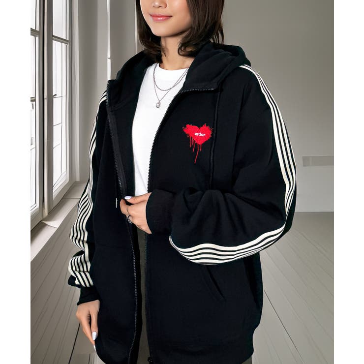 ボリューム袖 ハート ワイド ジップパーカー サイドライン モードグラフィック | GROOVY STORE | 詳細画像2 