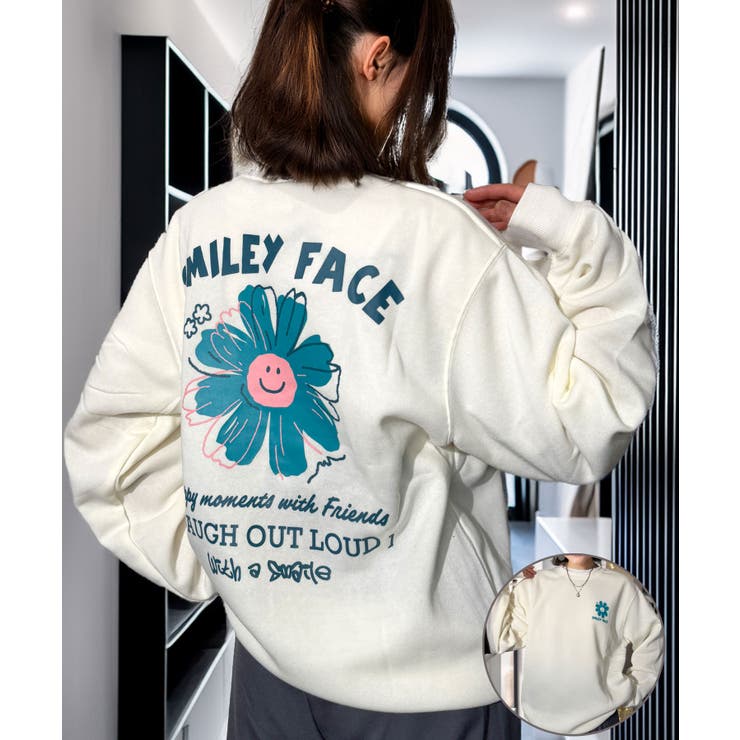 オフホワイト-スマイル | スマイル サークルロゴ トレーナー | GROOVY STORE