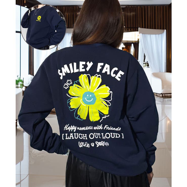 ネイビー-スマイル | スマイル サークルロゴ トレーナー | GROOVY STORE