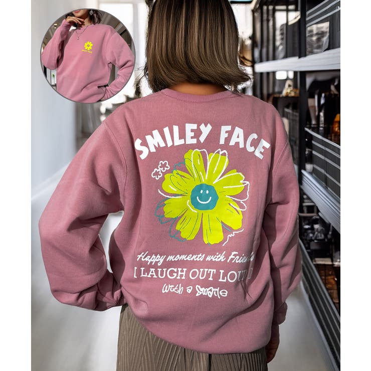レトロピンク-スマイル | スマイル サークルロゴ トレーナー | GROOVY STORE