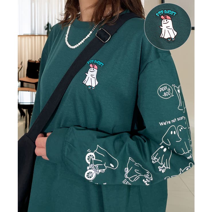 オバケ ロンT 刺繍 ストレッチ 長袖 Tシャツ[品番：GRVK0003302