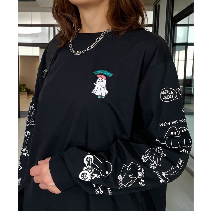 ■90s HARDY AMIES スウェット 長袖Tシャツ ロンT 刺繍ロゴ 黒 オバケ ロンT 刺繍 ストレッチ 長袖 Tシャツ[品番：GRVK0003302