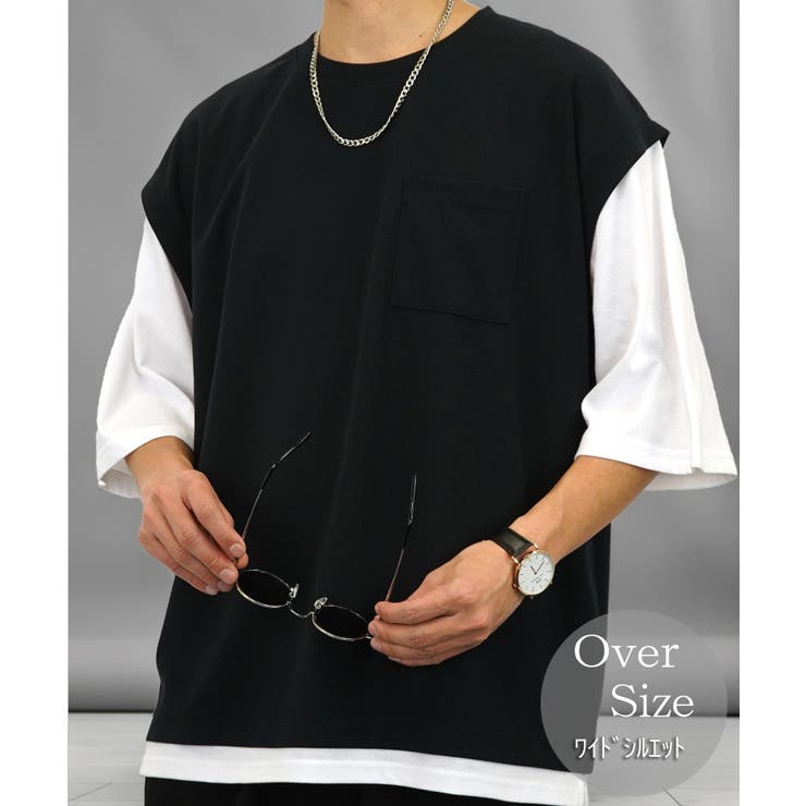 Tシャツ半袖 レイヤード風Tシャツ ジョーゼット[品番