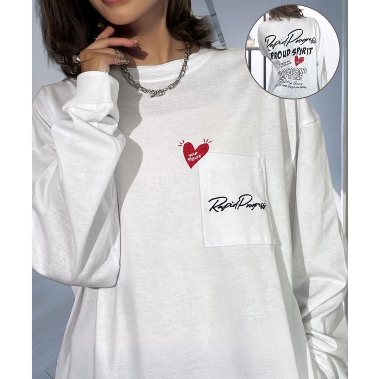 ホワイト-ハート | グラフィック プリント ロンｔ モード 長袖Tシャツ | GROOVY STORE