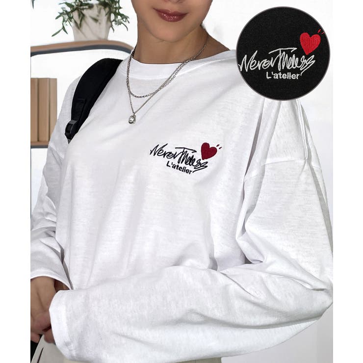 ホワイト-ロゴ | 【ワイド】長袖Tシャツ ロンｔワンポイント カジュアル キレイめ | GROOVY STORE