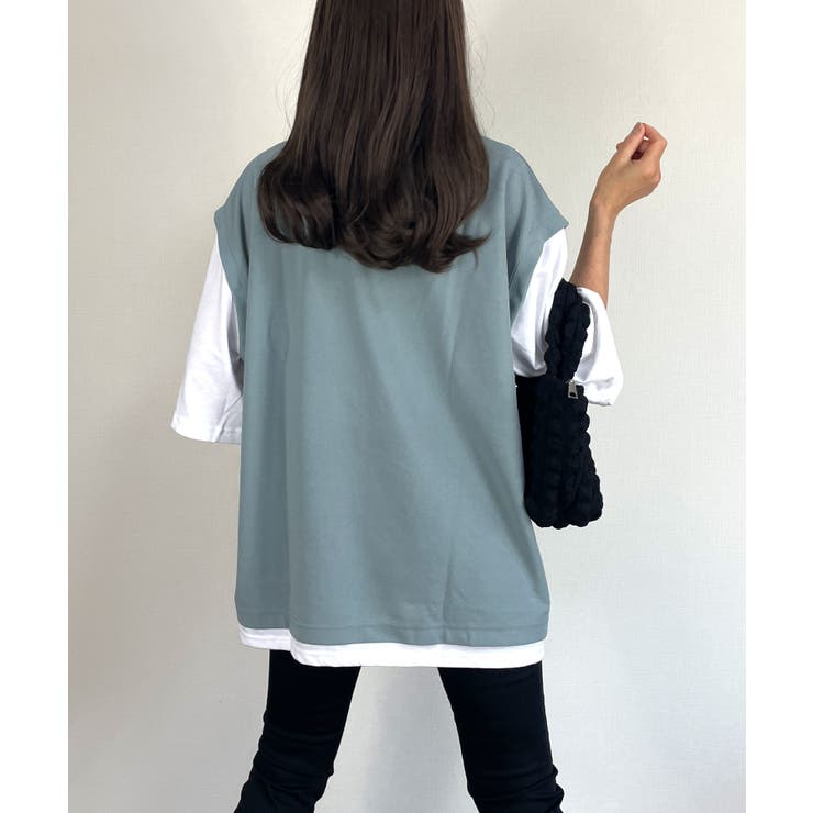 ベスト風 オーバーサイズ Tシャツ[品番：GRVK0002684]｜GROOVY STORE