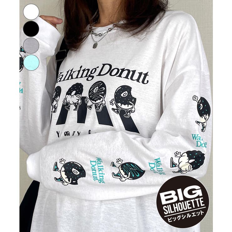 HWY 長袖Tシャツ ロンT 白 M 袖プリント バックプリント 胸ワンポイント tシャツ イラストバックプリント / ワンポイント刺繍 ビッグ