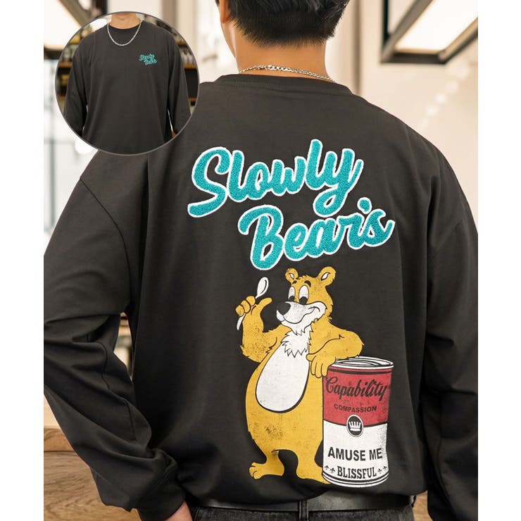 ブラック系 | 【サガラ刺繍】ユニセックス ロンT レトロベアー | GROOVY STORE