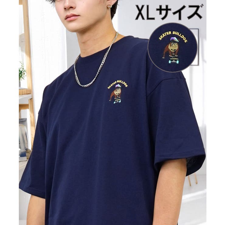 ネイビー-ブルドッグ | 【刺繍】Tシャツ半袖 ワンポイント Tシャツ ロゴ | GROOVY STORE
