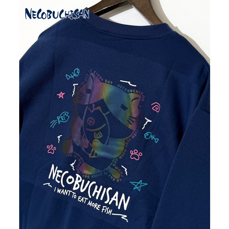 フェードネイビー | 猫渕さん キラキラ ホログラム プリント ワイド 裏起毛 トレーナー | GROOVY STORE