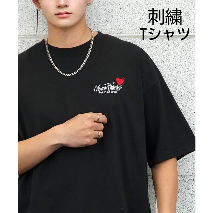 ブラック-ハート | 【刺繍】ワンポイント Tシャツ半袖 ロゴ ワイド サークル ハート | GROOVY STORE