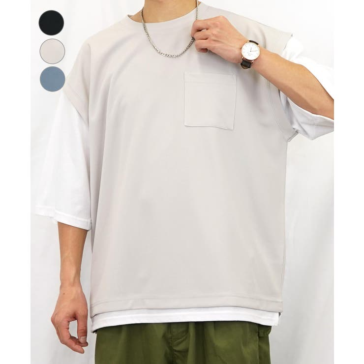オーバーサイズ】Tシャツ半袖 レイヤード風Tシャツ ジョーゼット[品番 