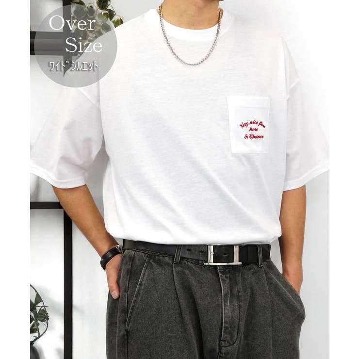 ホワイト-刺繍ロゴ | 【オーバーサイズ】Tシャツ半袖 刺繍 ポケット Tシャツ #ロゴ  | GROOVY STORE