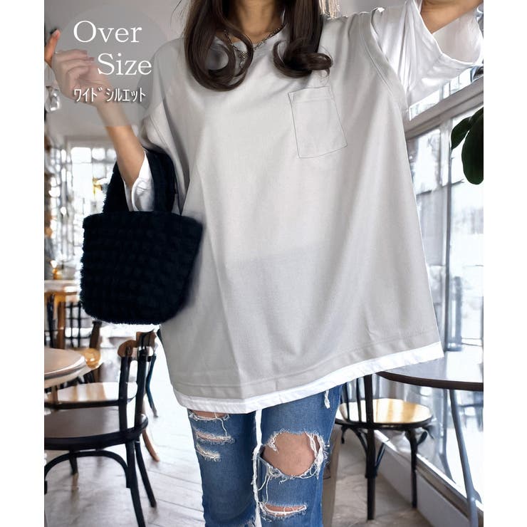 グレー | 【ゆったりサイズ】ジョーゼット ベスト風 Tシャツ #無地 Tシャツ | GROOVY STORE