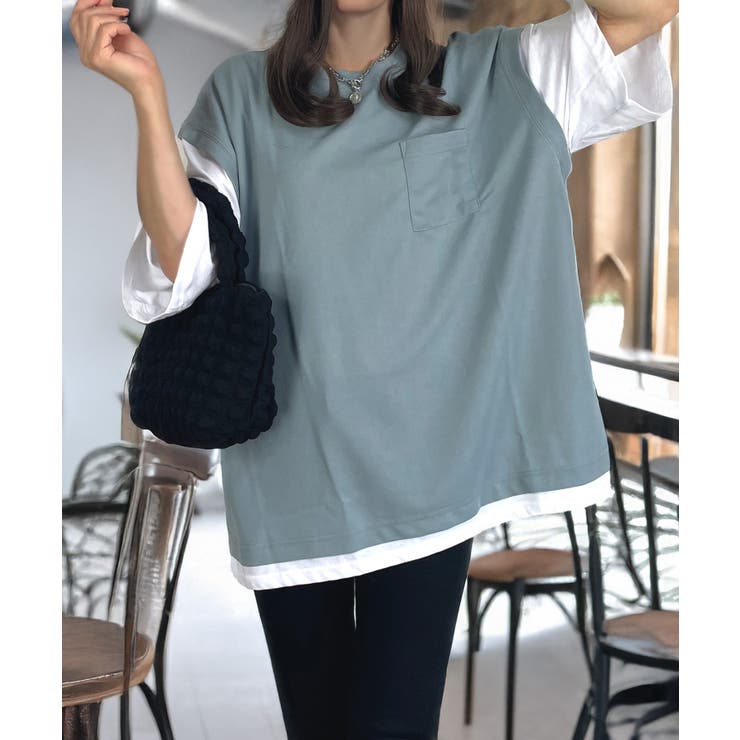 【ゆったりサイズ】ジョーゼット ベスト風 Tシャツ #無地 Tシャツ | GROOVY STORE | 詳細画像6 