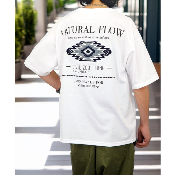 【ｵｰﾊﾞｰｻｲｽﾞ】Tシャツ半袖 オルテガ さがら刺繍 ﾊﾞｯｸﾌﾟﾘﾝﾄ Tシャツ #ロゴ T