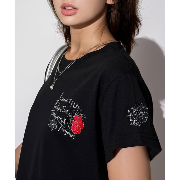 【刺繍】ワンポイント Tシャツ半袖 グラフィック フラワー ロゴ 袖刺繍 | GROOVY STORE | 詳細画像1 