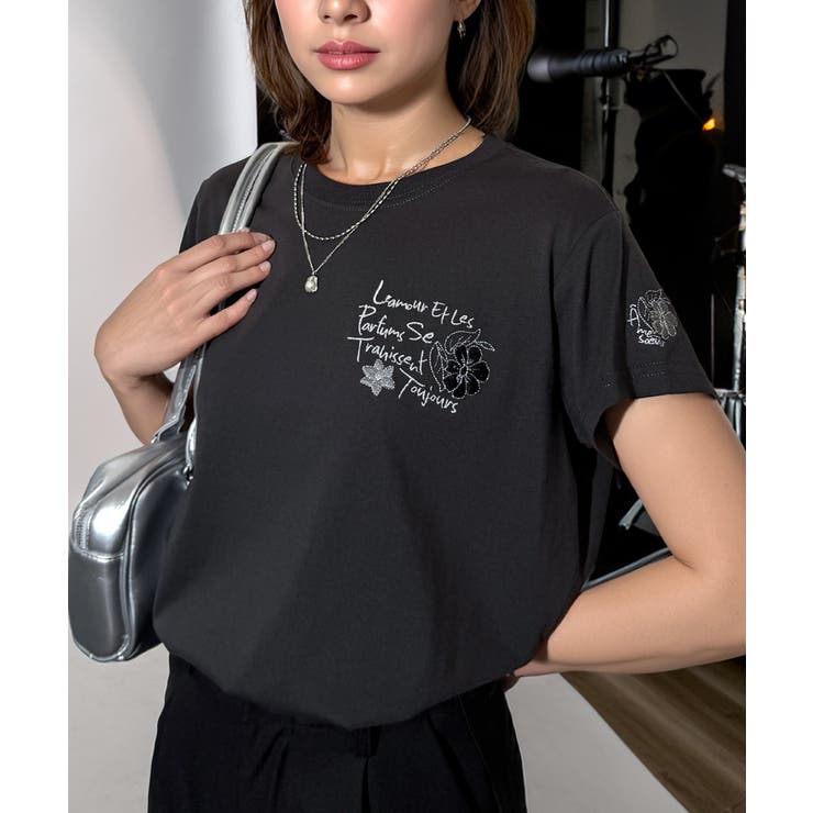 【刺繍】ワンポイント Tシャツ半袖 グラフィック フラワー ロゴ 袖刺繍 | GROOVY STORE | 詳細画像5 