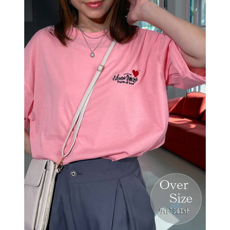 ピンク-ハート | Tシャツ 刺繍 Tシャツ | GROOVY STORE