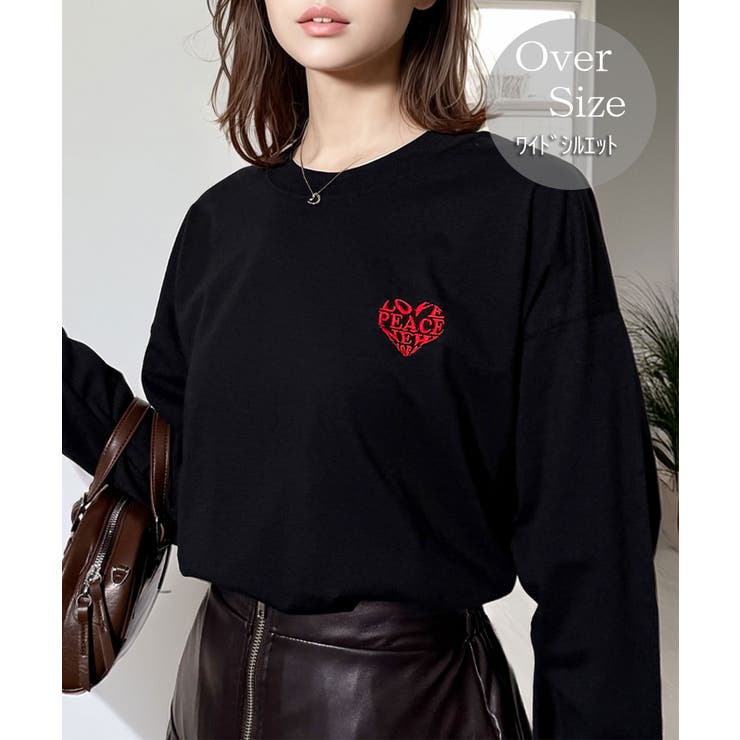 ブラック12625036-6 | ゆったり 着やすい ルーズシルエット 刺繍ワンポイント ロンT  | GROOVY STORE