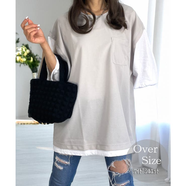 グレー | 【ゆったりサイズ】レイヤード風 ベスト風 Tシャツ | GROOVY STORE