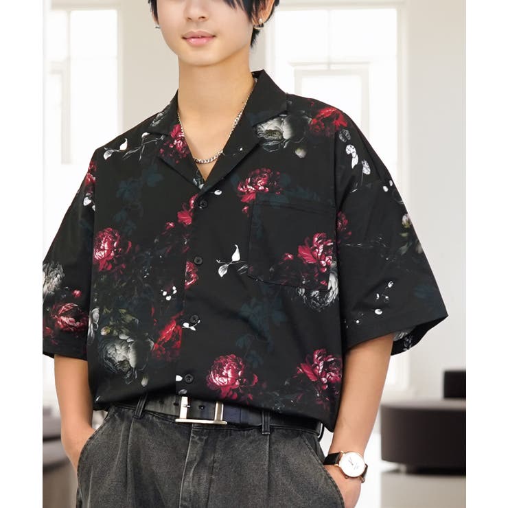 オーバーサイズ】総柄 開襟 アロハ シャツ ＃オーバーサイズ