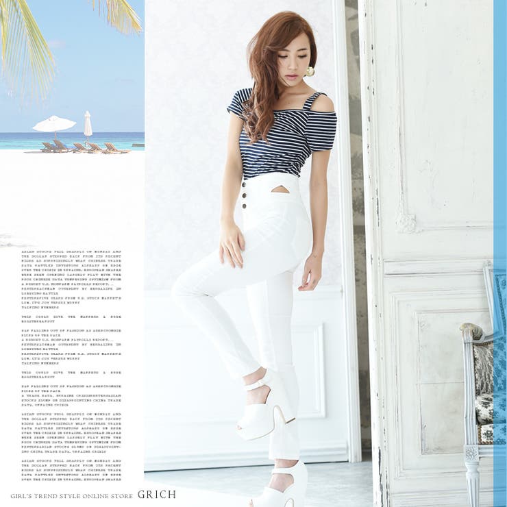 爽やかストライプ柄 肩見せショート丈トップス 彡 | Growing Rich | 詳細画像7 