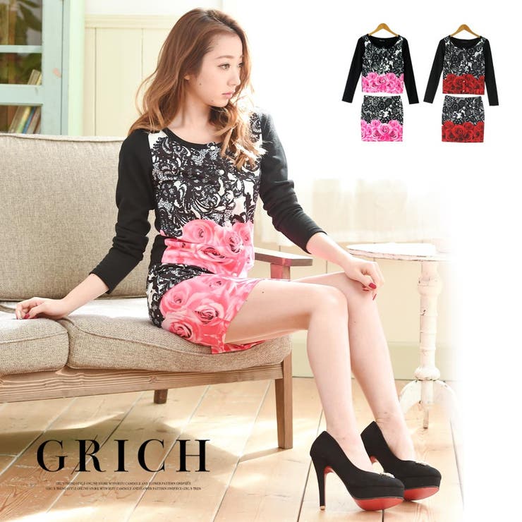 ゴージャスなインパクトデザイン♪レース&amp;ローズコラボプリントセットアップ… | Growing Rich | 詳細画像1 