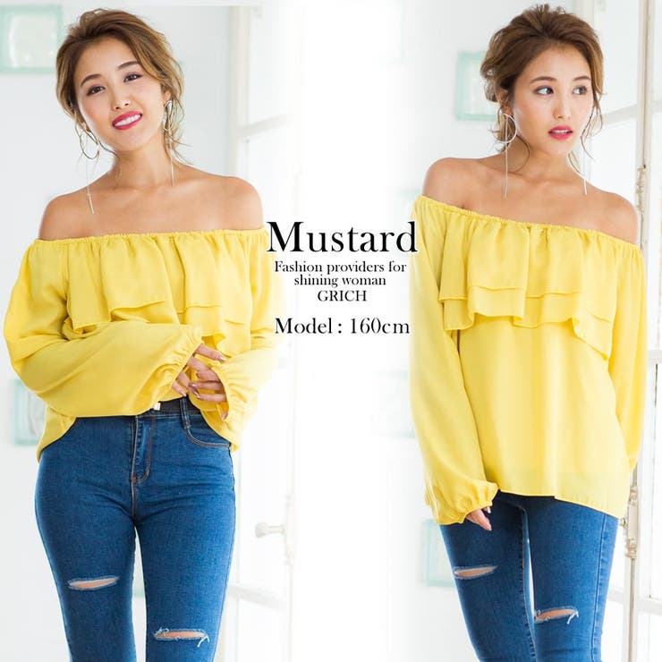 秋冬][トップス]レイヤードシフォンオフショルダートップス[170372][レ