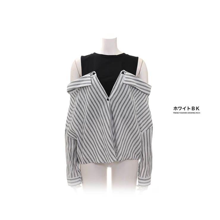 オフショル×タンクトップ重ね着風ルーズシャツ[品番