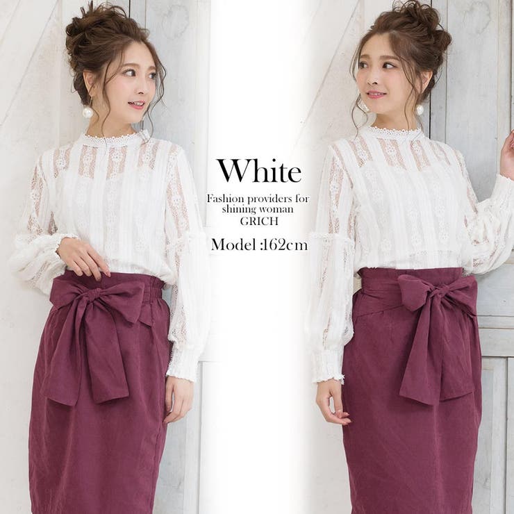 袖切り替えシースルーブラウス秋 秋服 秋色[品番：GW000003108