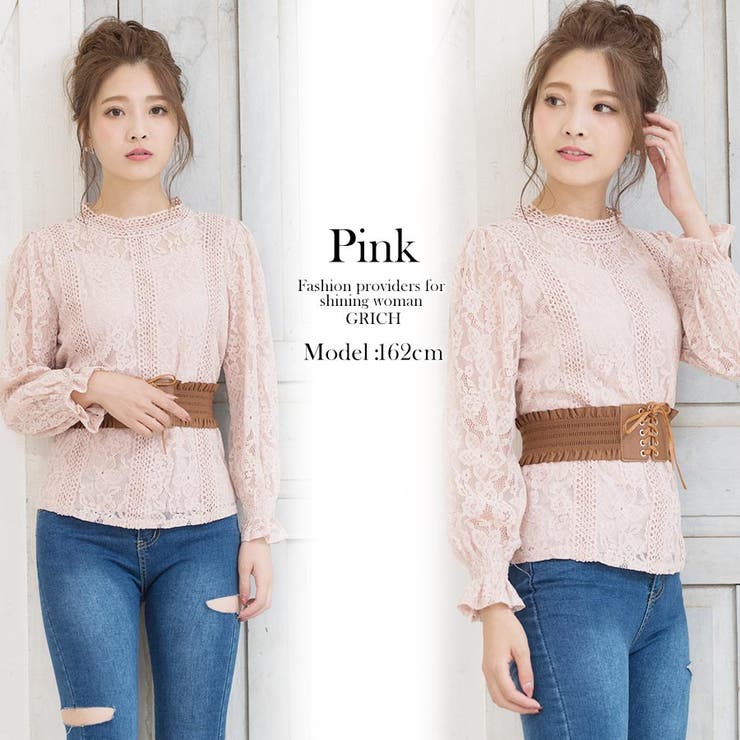クロシェとレースのシースルーブラウス秋 秋服 秋色[品番