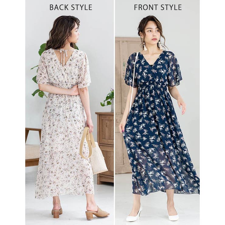 カシュクールシフォンロングワンピース[品番：GW000003373