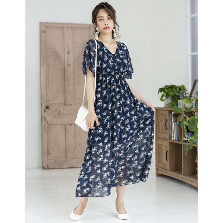 ワンピース] カシュクールシフォンロングワンピース[190628][ロング丈