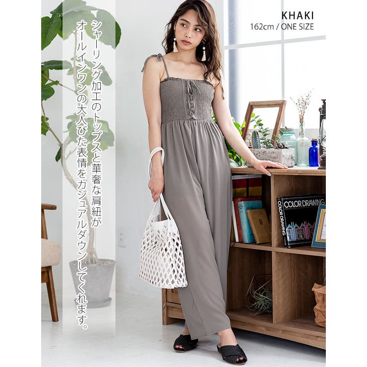 オールインワン]シャーリングトップス楊柳オールインワン[190678