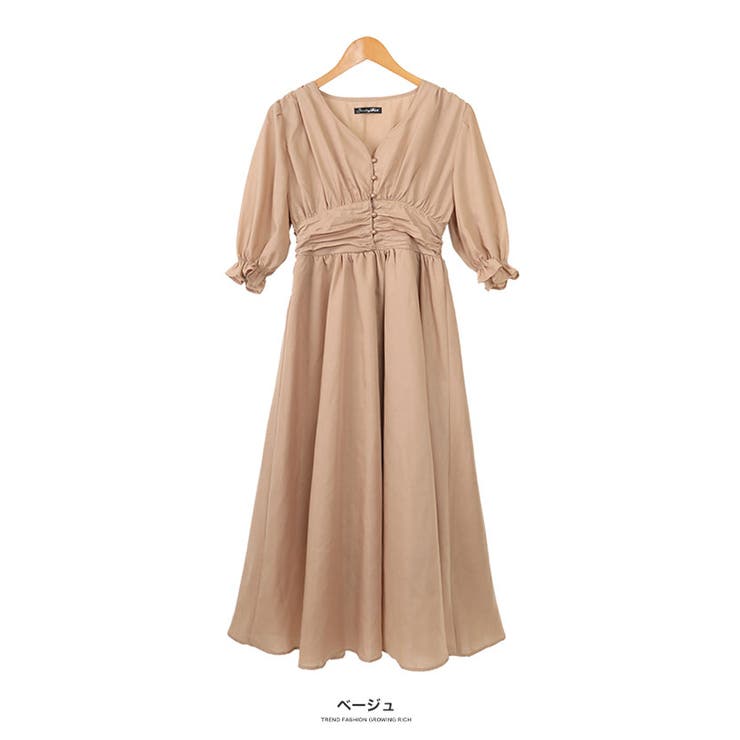 ベージュ | [ワンピース]ウエストマークワンピースM L[190617]今日はちょっぴりお嬢… | Growing Rich