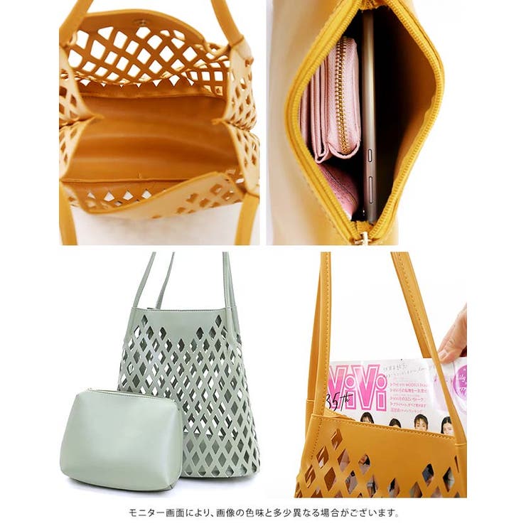 フェイクレザーメッシュトートバッグ[品番：GW000003393]｜Growing