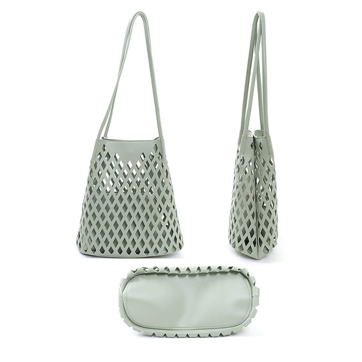 ISSEY MIYAKE】 レザーメッシュショルダーバッグ 巾着バッグ 筆タグ