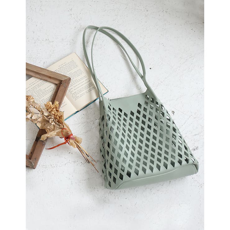 フェイクレザーメッシュトートバッグ[品番：GW000003393]｜Growing