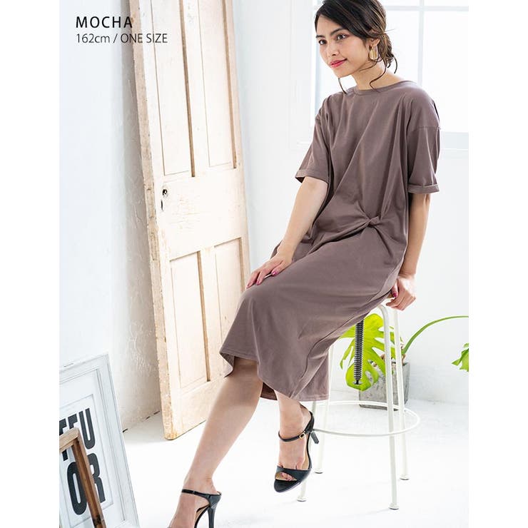 [ワンピース]ツイストアシンメトリーＴシャツワンピース[190721][らくちん… | Growing Rich | 詳細画像7 