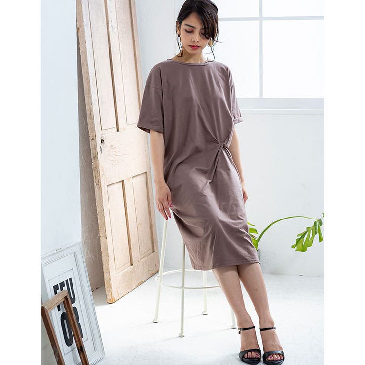 [ワンピース]ツイストアシンメトリーＴシャツワンピース[190721][らくちん… | Growing Rich | 詳細画像2 