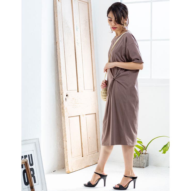 [ワンピース]ツイストアシンメトリーＴシャツワンピース[190721][らくちん… | Growing Rich | 詳細画像3 