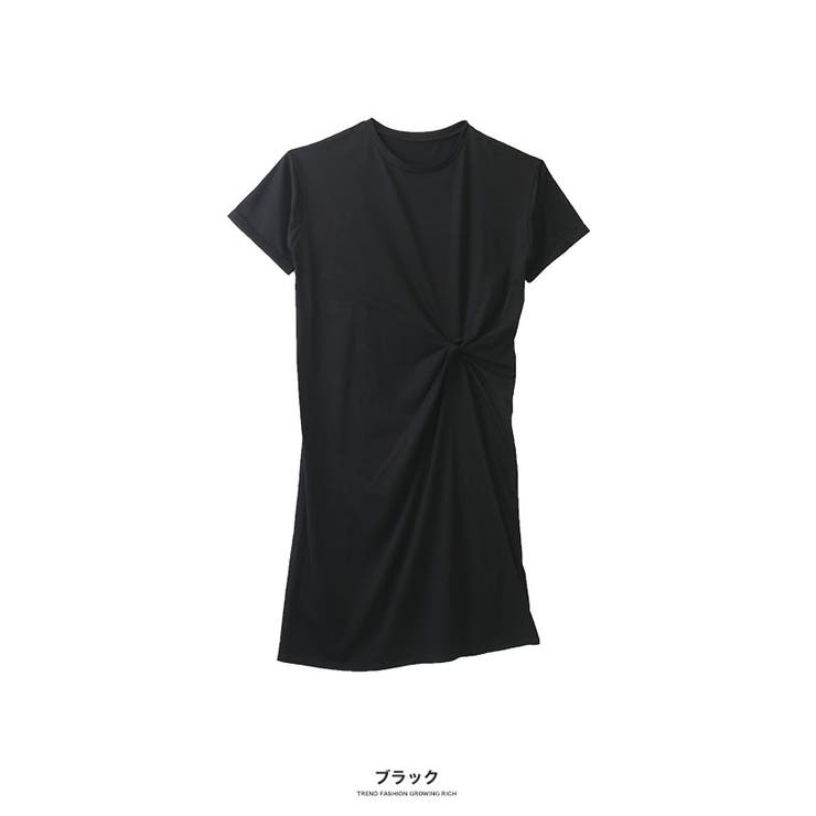 ブラック | [ワンピース]ツイストアシンメトリーＴシャツワンピース[190721][らくちん… | Growing Rich