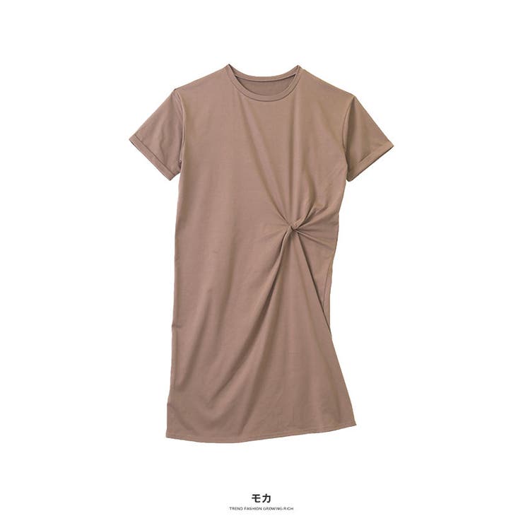 モカ | [ワンピース]ツイストアシンメトリーＴシャツワンピース[190721][らくちん… | Growing Rich